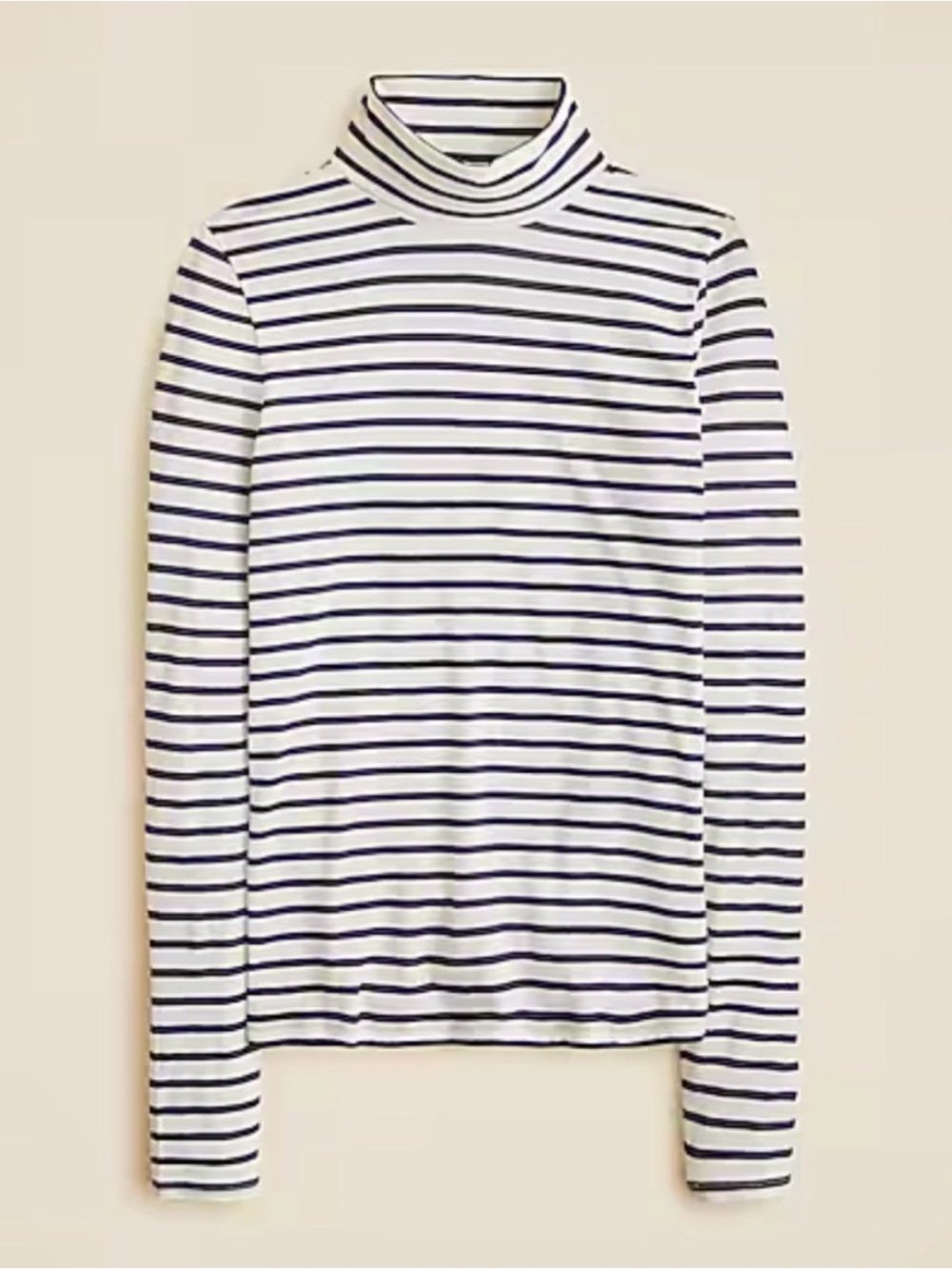 J. Crew White & Navy Striped Turtleneck Long-Sleeve Top